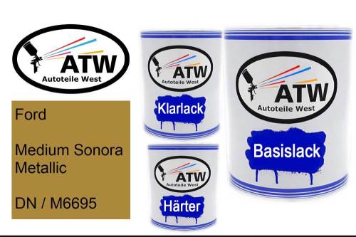 Ford, Medium Sonora Metallic, DN / M6695: 1L Lackdose + 1L Klarlack + 500ml Härter - Set, von ATW Autoteile West.